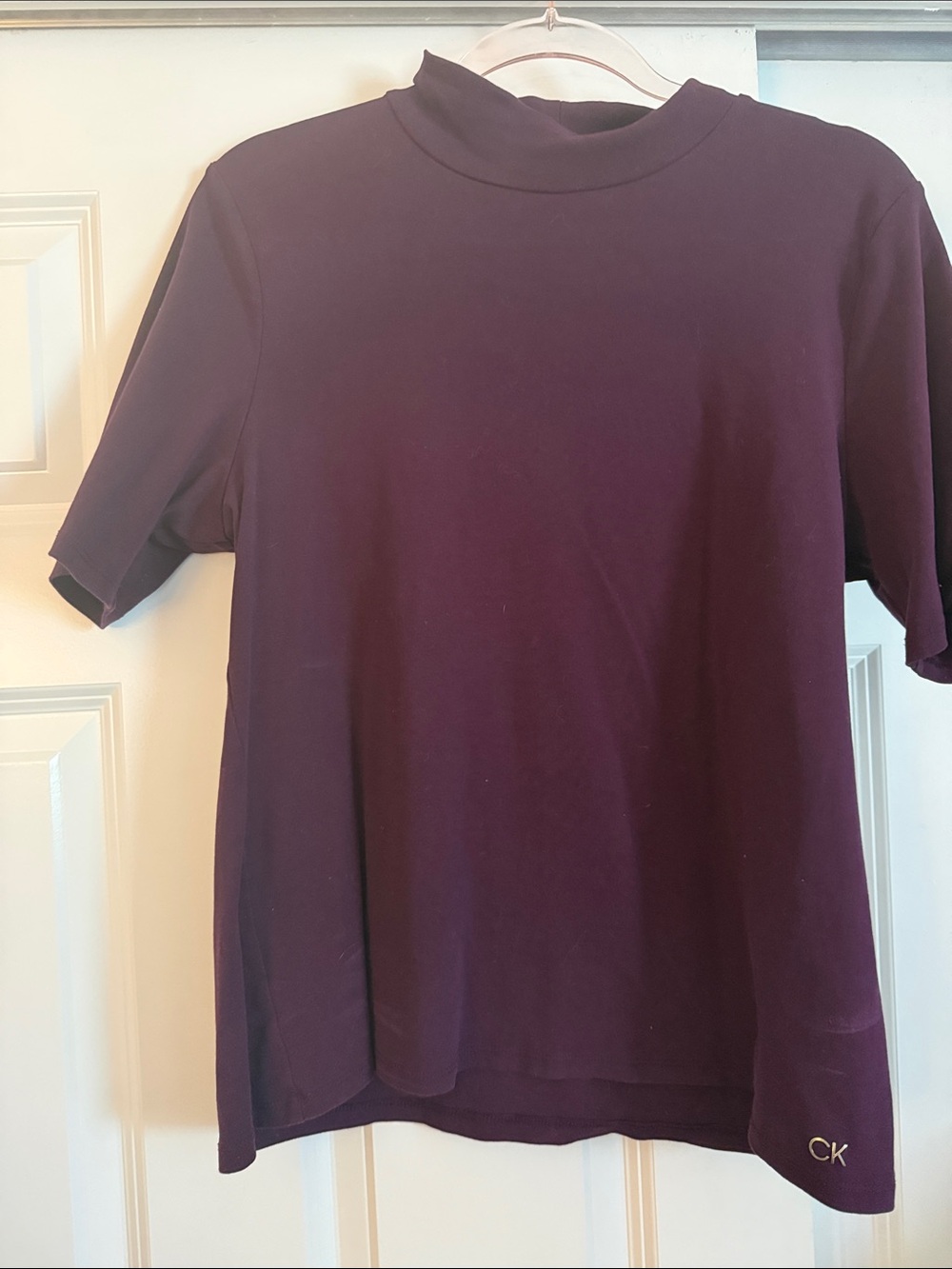 Calvin Klein Deep Plum Short Sleeve Mock Neck Top